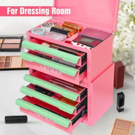 Drawer-style Desktop Storage Box, Office Workstation Organizing Magic Tool, Desk Stationery Storage Rack, Cosmetic Storage Cabinet--{Pink-green Color,