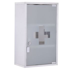 12" x 20" Lockable Medicine Cabinet, 3 Tier Stainless Steel Medical Wall Box with 2 Keys and Shelves for Bathroom