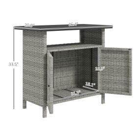 Wicker Outdoor Storage Cabinet With Two Doors And Shelf For Outdoor Pool Towel Storage, Gray