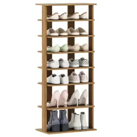 7-Tier Double-Row Shoe Rack With Adjustable Shelves, Anti-Tipping Narrow Storage Rack For Entryway Closet-Natural
