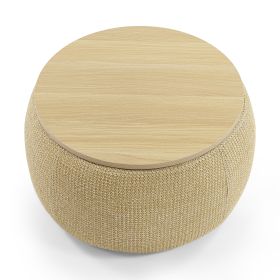 Round Storage Ottoman 2 In 1 Function Work As End Table Natural