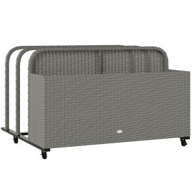 Rattan Pool Float Storage Organizer With Wheels, Mixed Gray