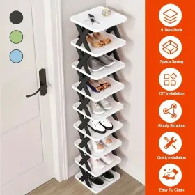 Entrance High And Narrow Shoe Rack, 9-layer Shoe Rack Can Put 9 Pairs Of Shoes, Space-saving Vertical Shoe Rack, Plastic Stackable Shoe Rack, Suitable
