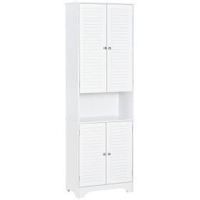 Tall Narrow Bathroom Storage Cabinet with Doors and Shelf Adjustability, Freestanding Linen Cabinet with 2 Cabinets and Countertop, White