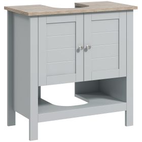 Pedestal Sink Storage Cabinet, Under Sink Cabinet, Bathroom Vanity Cabinet with Adjustable Shelf and Open Bottom Shelf, Gray