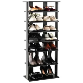 7-Tier Double-Row Shoe Rack With Adjustable Shelves, Anti-Tipping Narrow Storage Rack For Entryway Closet-Black
