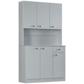 71" Kitchen Pantry Cabinet, Tall Storage Cabinet with Microwave Stand, Modern Kitchen Hutch with Countertop, 6 Doors, Storage Drawer, 3 Adjustable Sh