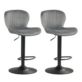 2-Pack Adjustable Height Bar Stools With 360° Swivel, Dutch Velvet Upholstered Bar Chai - Gray