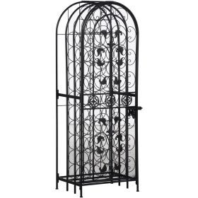 45 Bottle Wrought Iron Wine Rack Jail with Lock - Black