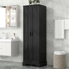 Storage Cabinet With Two Doors For Bathroom, Office, Adjustable Shelf, MDF Board, Black