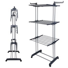 1Pc Clothes Drying Rack Rolling Collapsible Laundry Dryer Hanger Stand Rail Shelve Wardrobe Clothing Drying Racks With Dual Side Wings