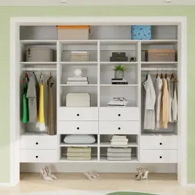 Closet Organizer System,Wall Mounted Closet Storage With  Drawers And Shelves Closet Storage For Bedroom,White