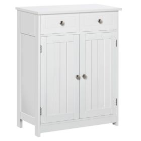 Freestanding Bathroom Floor Cabinet, Wooden Bathroom Cabinet with 2 Doors, 2 Drawers and Adjustable Shelf, White