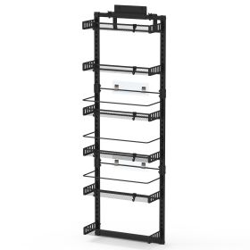 Black-White Options -- 1Pc Over The Door Pantry Organizer 6-Tier Pantry Door Organizer Carbon Steel 110LBS Loading Easy Install Behind Door Storage Fo