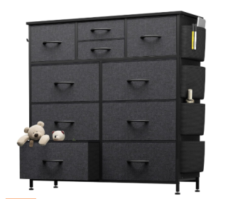 10-Drawer Dresser With Side Pocket & Hooks, Storage Cabinet With Wood Top For Bedroom Closet Organization