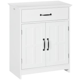 Bathroom Storage Cabinet, Modern Bathroom Cabinet with 2 Doors, Storage Drawer & Adjustable Shelf, White