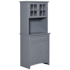 Elegant Buffet with Hutch, Kitchen Pantry Storage Cabinet with Framed Glass Door Drawer and Microwave Space, Gray