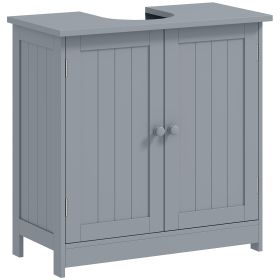 Under Sink Bathroom Cabinet, Pedestal Sink Storage Cabinet with 2 Doors, Shelf and U-Shape, Gray