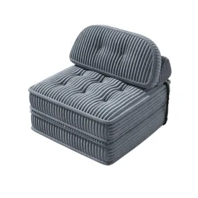 Convertible Corduroy Lounge Chair With Tufted Design, Full Foam Support, Fold-Out Sleeper & Adjustable Arc Pillow, Compressed Sofa Chair For Living Ro