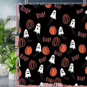 1PCS Halloween Cartoon Pumpkin Flower Print Shower Curtains Set, Waterproof Shower Curtain With Hooks, Bathroom Decor, Shower Curtain Sets For Bathroo