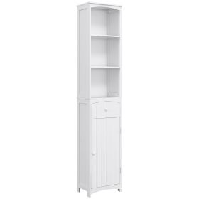 Bathroom Storage Cabinet, Free Standing Bathroom Storage Unit, Tall Linen Tower with 3-Tier Shelves and Drawer, White