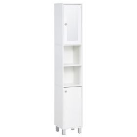 Tall Bathroom Storage Cabinet with Mirror, Wooden Freestanding Tower Cabinet with Adjustable Shelves for Bathroom or Living Room, White