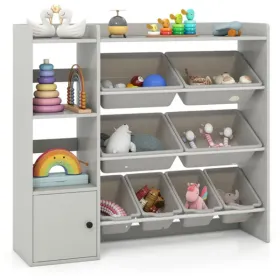 Kids Toy Organizer (Grey) - 44"x12"x39.5", 8 Storage Boxes, Open Shelves+Cabinet.
