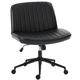 Office Desk Vanity Chair Cross Legged Armless Swivel Fabric Height Adjustable Wide Seat With Replaceable Wheels-Fixed Base, Comfy Task Chair Padded