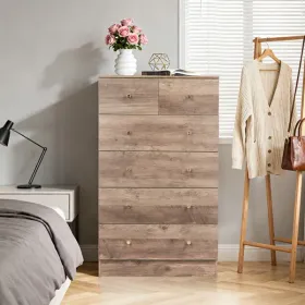 R279-9 Gray Particleboard With Textured Melamine Finish, 66*40*111cm, 4+2 Drawer Cabinet, Matte Gold Handles