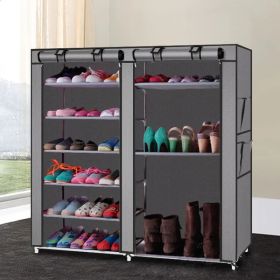6 Tier Double Row Shoe Rack Organizer With 9 Or 12 Compartments Non Woven Fabric Shoe Storage Cabinet Space Saving Shoe Shelf For Entryway Closet Bedr