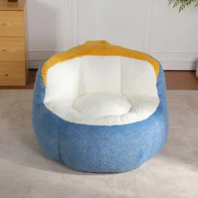 Oversized Bean Bag Chairs,Multicolor Faux Fur Couch Filled With Shredded Sponge,Large Lounger Sofa For Living Room,No Assembly Required , Blue+White+Y