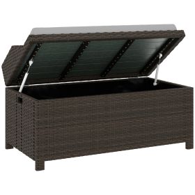 Outdoor Wicker Storage Bench With Storage & Cushion, Gray