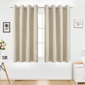 34 In. W X 84 In. L Blackout Curtains With Grommet Top Room Darkening Noise Reducing, Beige(1 Panel), Silencer Clip