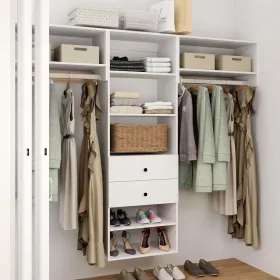 Closet Organizer System, 71"H Walk In Closet System With Drawers, Wood Armoire Wardrobe Closet With Shelves, DIY Wood Closet System With Closet Shelve