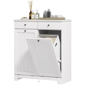 Laundry Hamper Cabinet, Laundry Cabinet with 2 Tilt Out Laundry Baskets and 2 Drawers, White