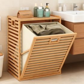18 Gal Bamboo Tilt-out Laundry Hamper With Removable Fabric Bin