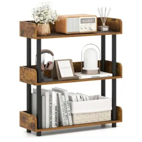 3-Tier Industrial Bookshelf With Anti-Falling Guardrails, 33 LBS Per Shelf Storage Organizer - Rustic Brown