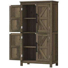 Bathroom Floor Storage Cabinet, Farmhouse Bathroom Cabinet with 4 Doors and Adjustable Shelf, Brown
