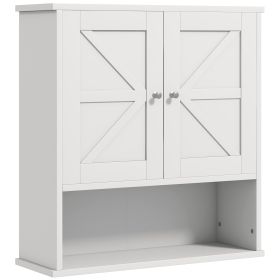 Farmhouse Bathroom Medicine Cabinet, Wall Cabinet with Barn Doors and Adjustable Shelf for Laundry Room, White