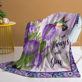 1pc Purple Morning Glory Hummingbird Print Flannel Blanket, Comfortable And Warm Home Throw For Bed, Sofa, Camping, And Multi-Scene Use With Seasonal