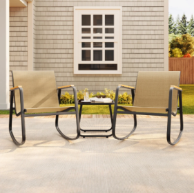 A 3-piece Set Of Outdoor Courtyard Furniture, Featuring A Wooden Coffee Table, Poolside Lawn Chairs, And Courtyard Porch Furniture---brown
