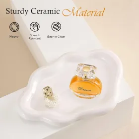 Ceramic Jewelry Tray Trinket Dish, Decorative Cloud Vanity Key Tray For Women, Ring Holder Dish, Cute Jewelry Plate Bowl Room Decor Aesthetic, White,