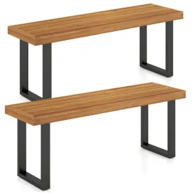 2PCS Solid Acacia Wood Outdoor Dining Bench , 800 LBS Weight Capacity Patio Garden Bench