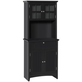 Elegant Buffet with Hutch, Kitchen Pantry Storage Cabinet with Framed Glass Door Drawer and Microwave Space, Black