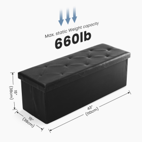 Foldable Storage Ottoman Bench 43in, Foot Rest Stool, Synthetic Leather Storage Chest With Thicker Foam Padded Seat For Entryway Living Room