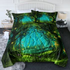 3pcs Green Light Forest Comforter Set Natural Comfort Bedding Duvet Game Summer Quilt Set