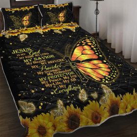 3pcs Sunflower Butterfly Cross Black Gold Color Soft Thick Warm Bedding Bedding For All Seasons 1 Quilt 2 Pillowcases