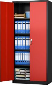 SUPEER Filing Cabinet, Metal Cabinet With 4 Height-Adjustable Shelves, Sheet Steel Powder Coating, Steel Cabinet For Tools, Garage, 180 X 80 X 40 Cm B