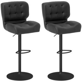 Bar Height Bar Stools Set of 2 with Adjustable Seat, Adjustable Swivel Barstools with Thick Padded Cushion and Metal Footrest for Home Bar, Black