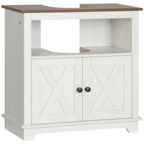 Modern Farmhouse Bathroom Sink Cabinet, Pedestal Sink Storage Cabinet with Double Doors and Shelves, White